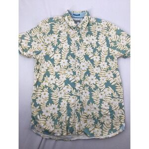 Ted Baker London Mens Floral Short Sleeve Button Down Shirt Teal White Size 4 L